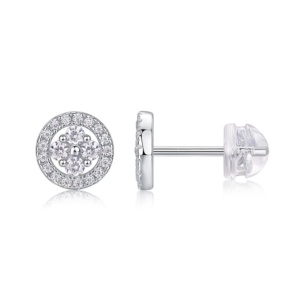 Halo Moissanite Stud Earrings, 18K White Gold Plated Sterling Silver