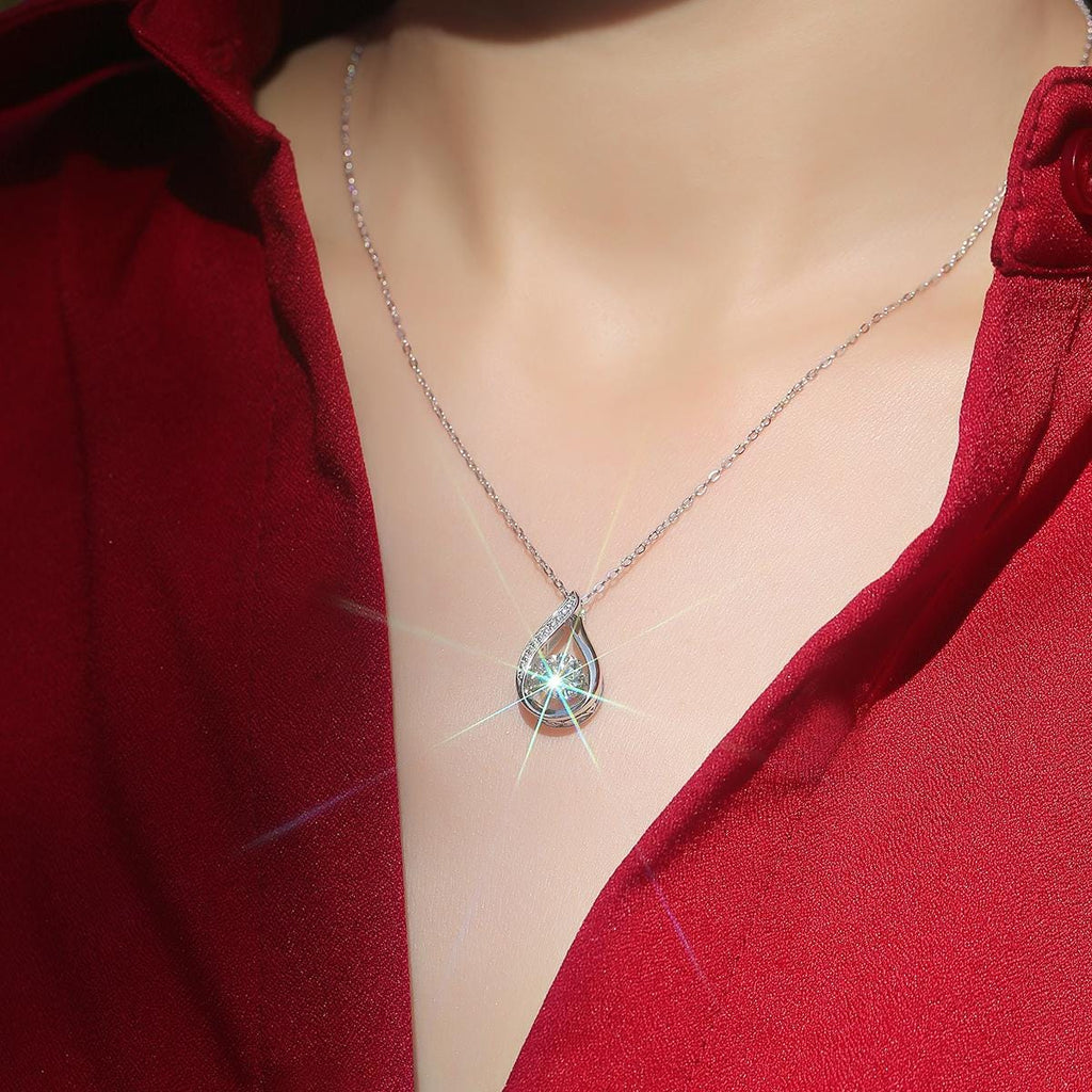Teardrop Moissanite Pendant Necklace in 925 Sterling Silver with White Gold Plating - 1.0 ct