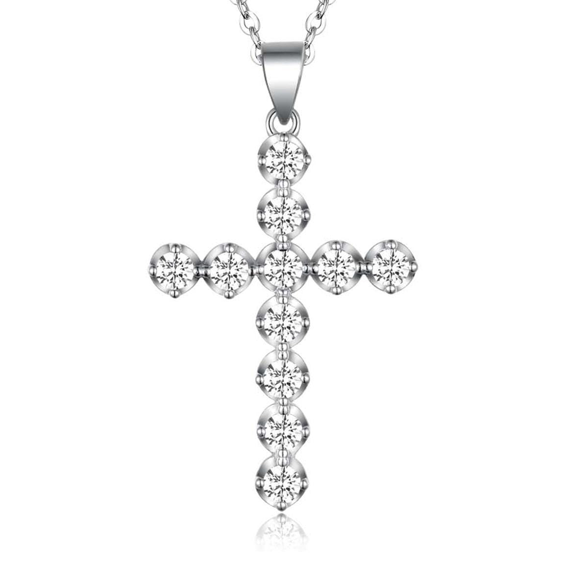 Floral Moissanite Cross Pendant - Sterling Silver Necklace