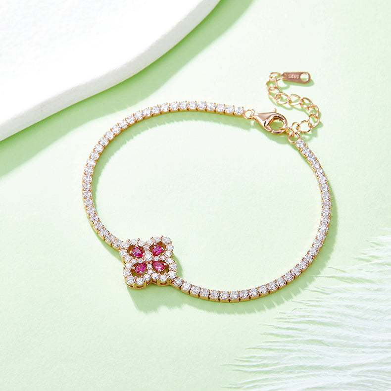 Four Leaf Motif Ruby Gemstone Jewelry Set