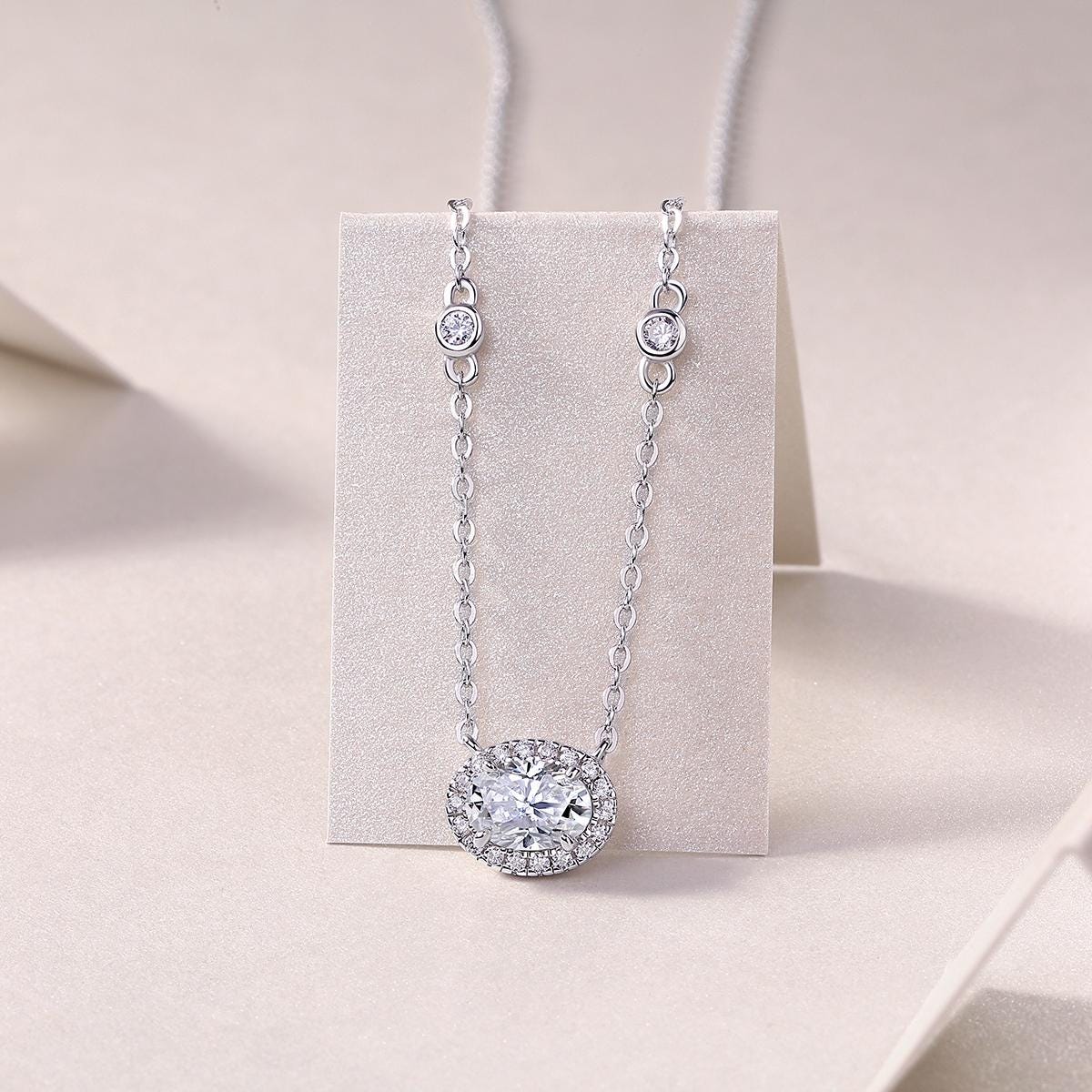 Oval Moissanite Pendant Necklace in 925 Sterling Silver with White Gold Plating - 1.0 ct