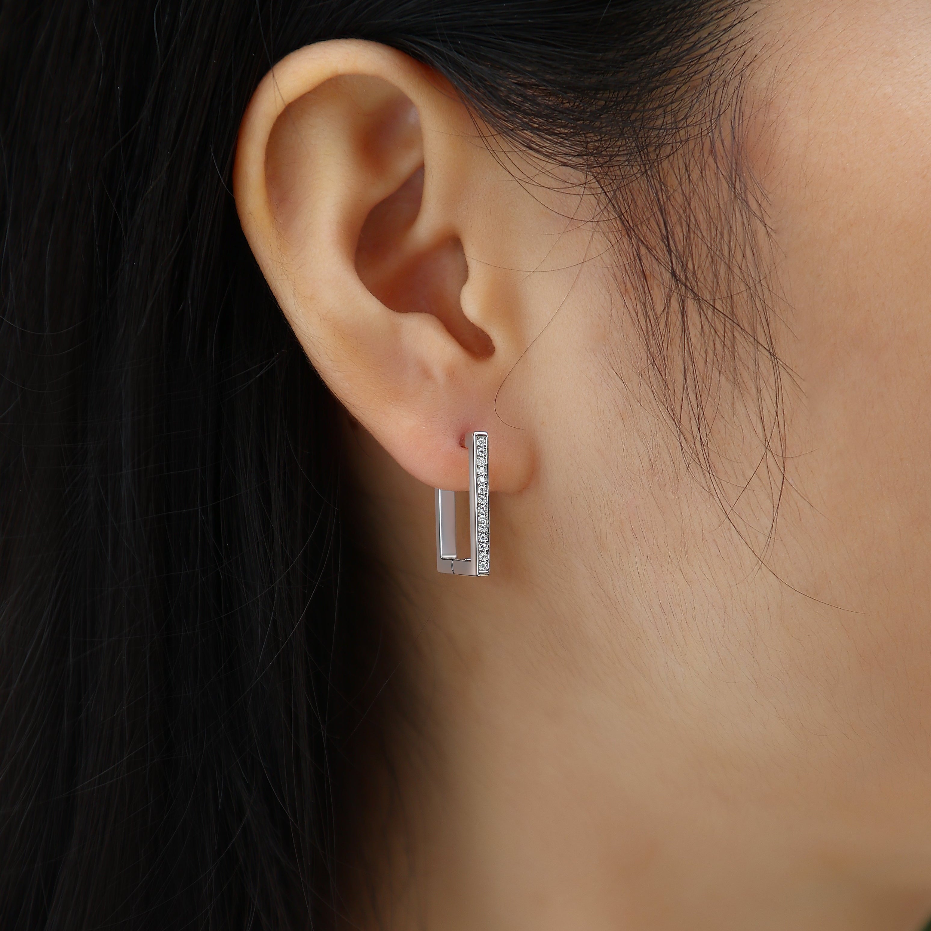Pavé Bar Moissanite Hoop Earrings