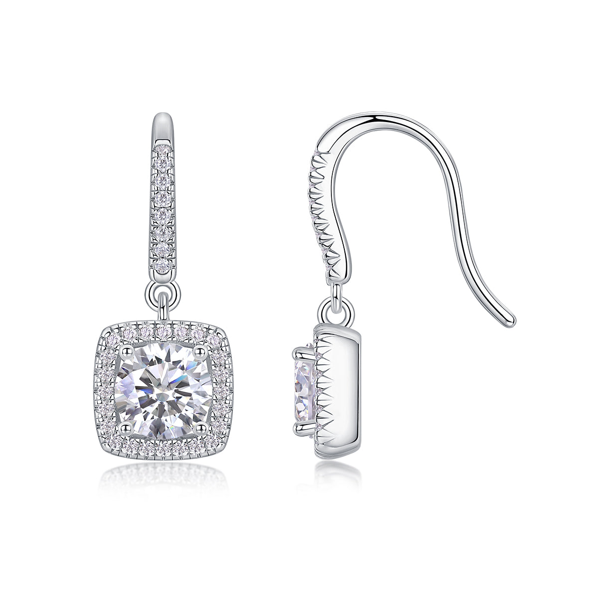 Cushion Halo Moissanite Drop Earrings