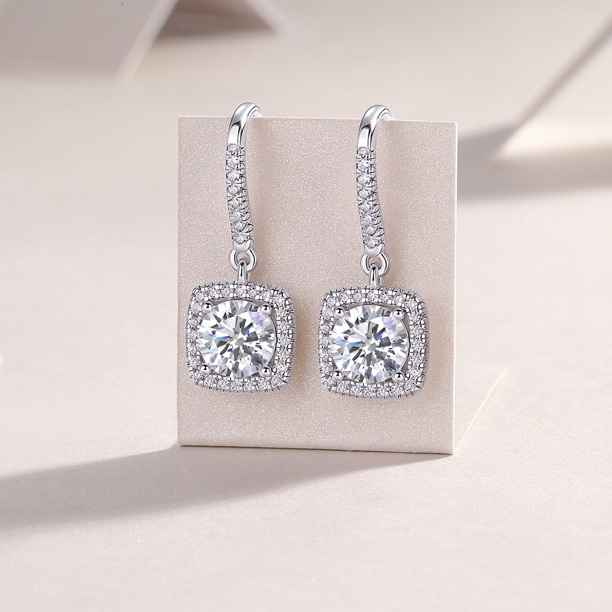 Cushion Halo Moissanite Drop Earrings