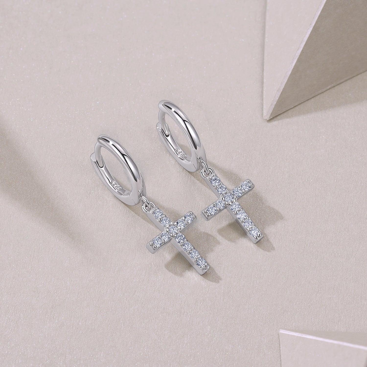 Cross Charm Moissanite Hoop Earrings