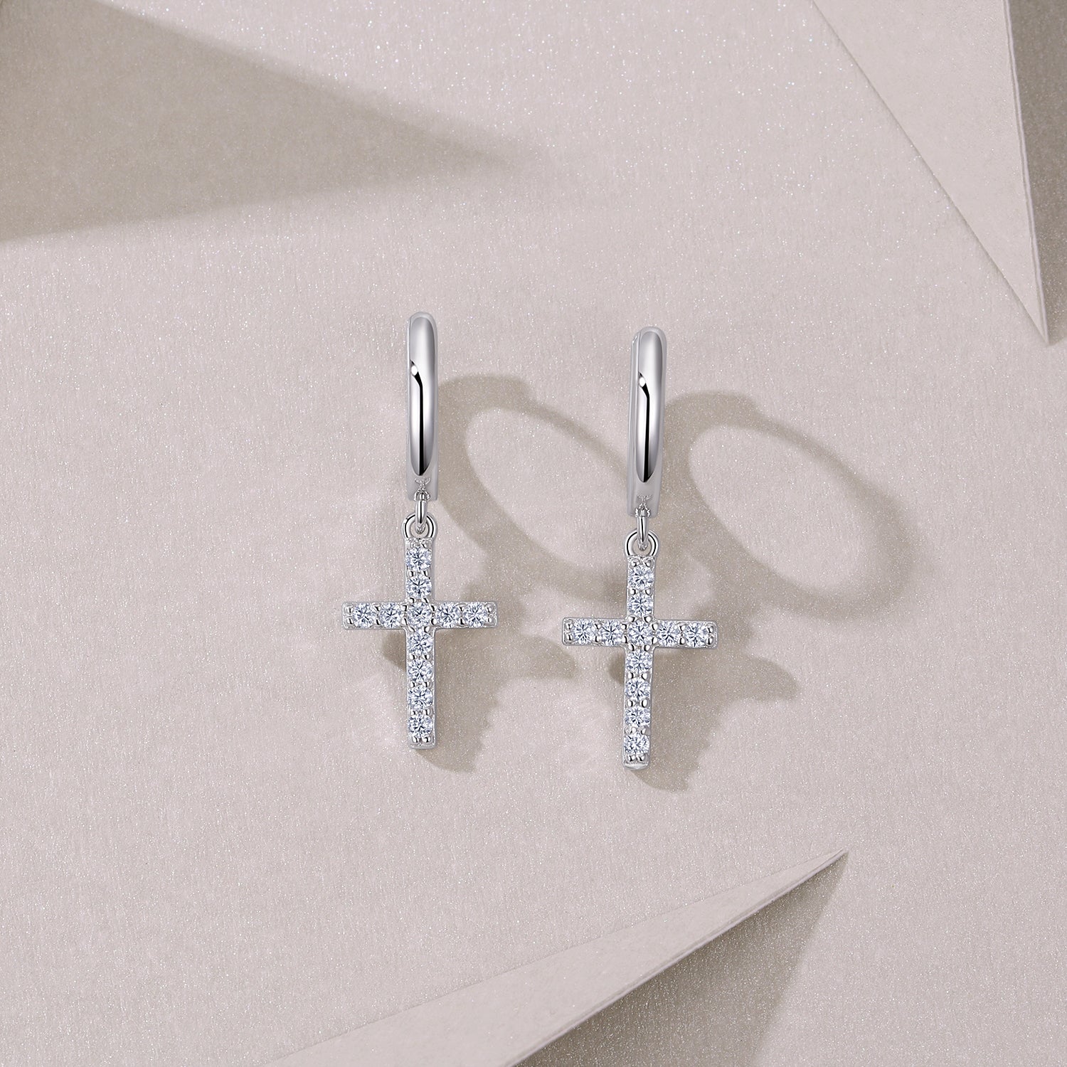 Cross Charm Moissanite Hoop Earrings