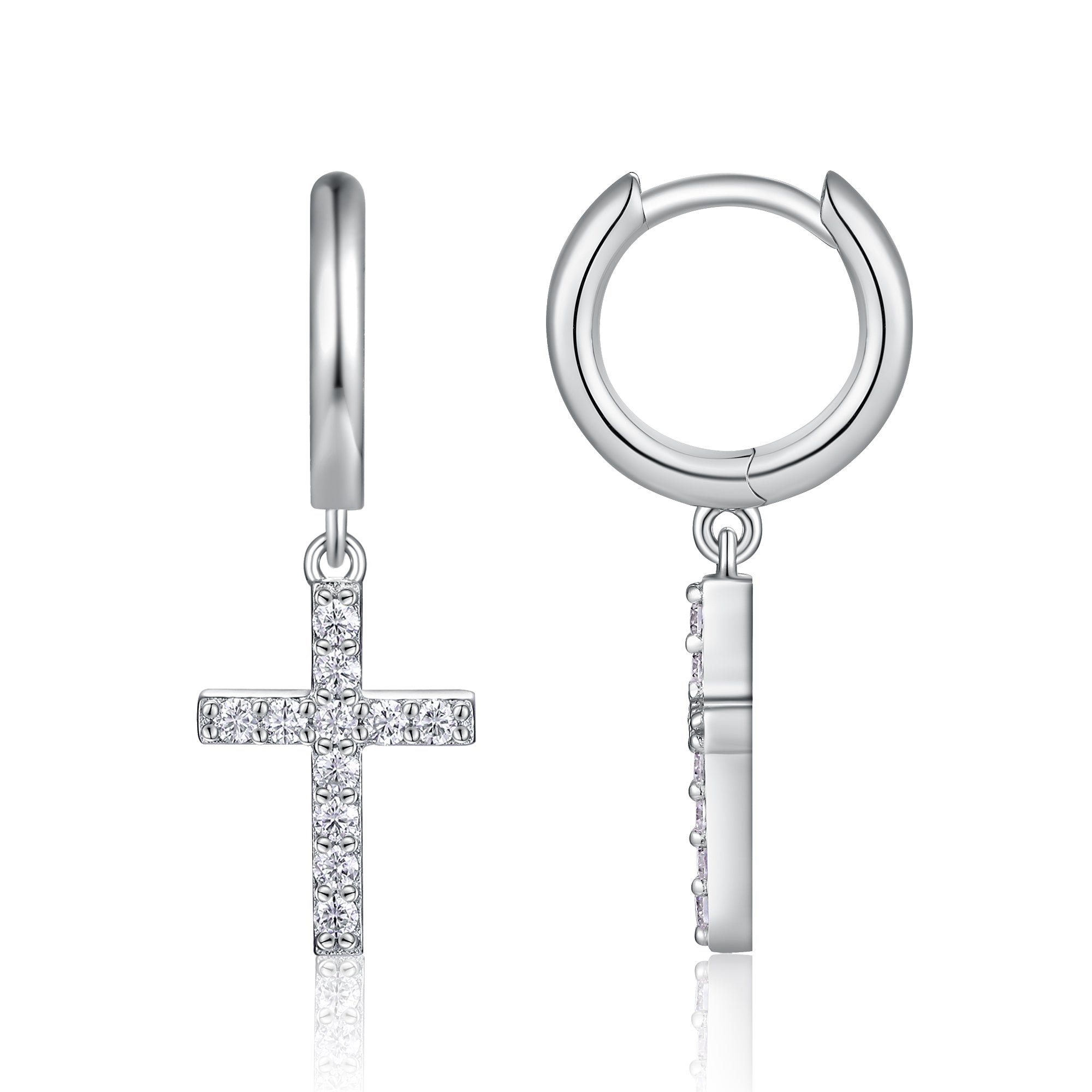 Cross Charm Moissanite Hoop Earrings