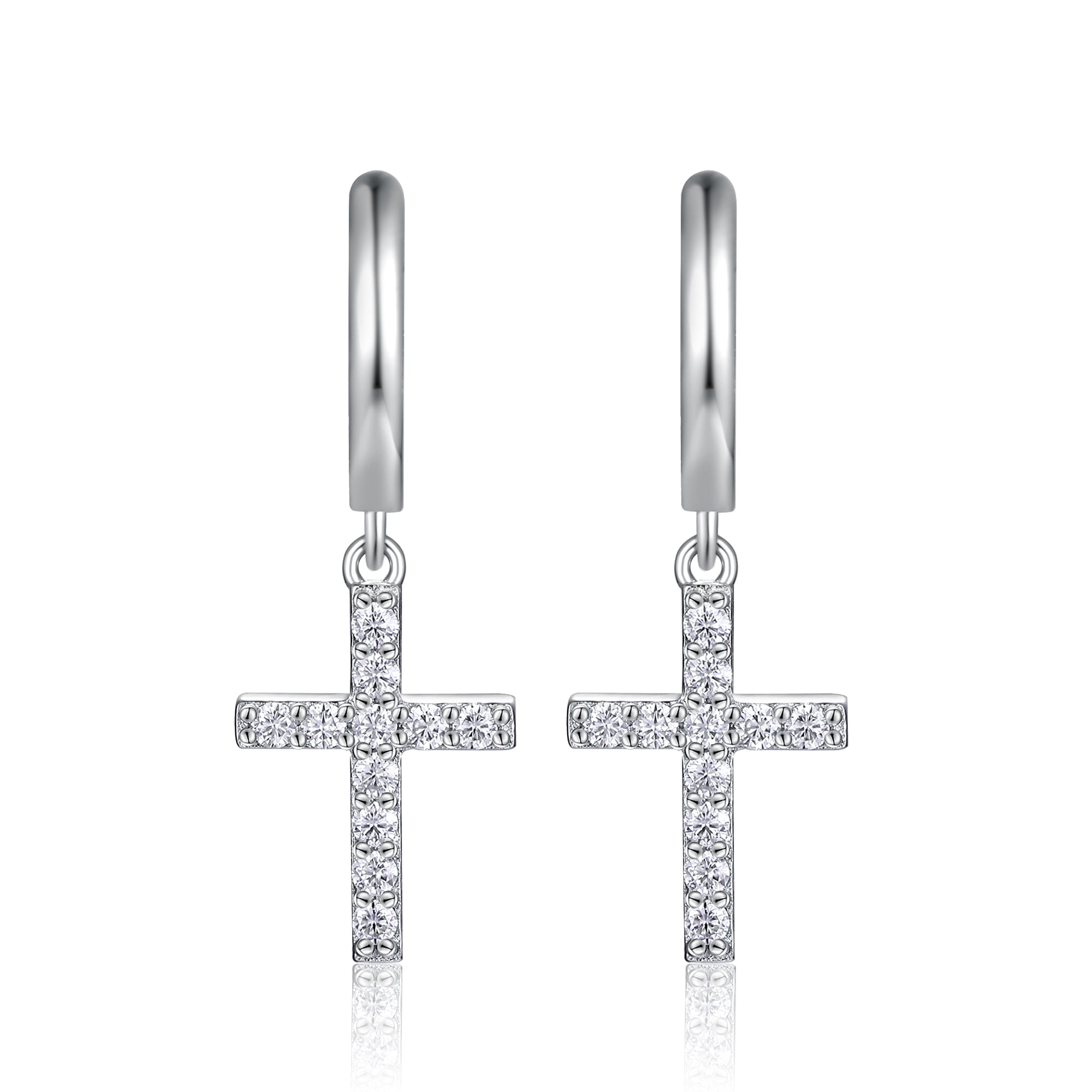 Cross Charm Moissanite Hoop Earrings