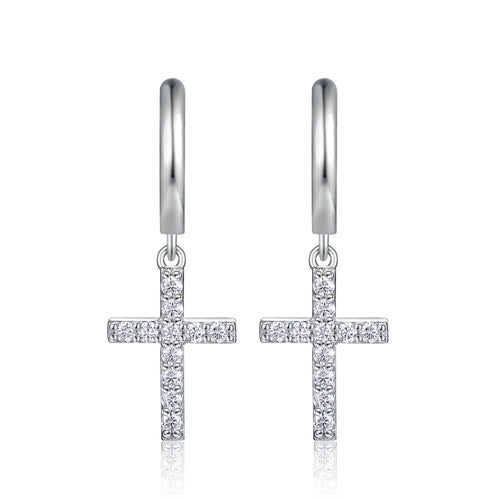 Cross Charm Moissanite Hoop Earrings