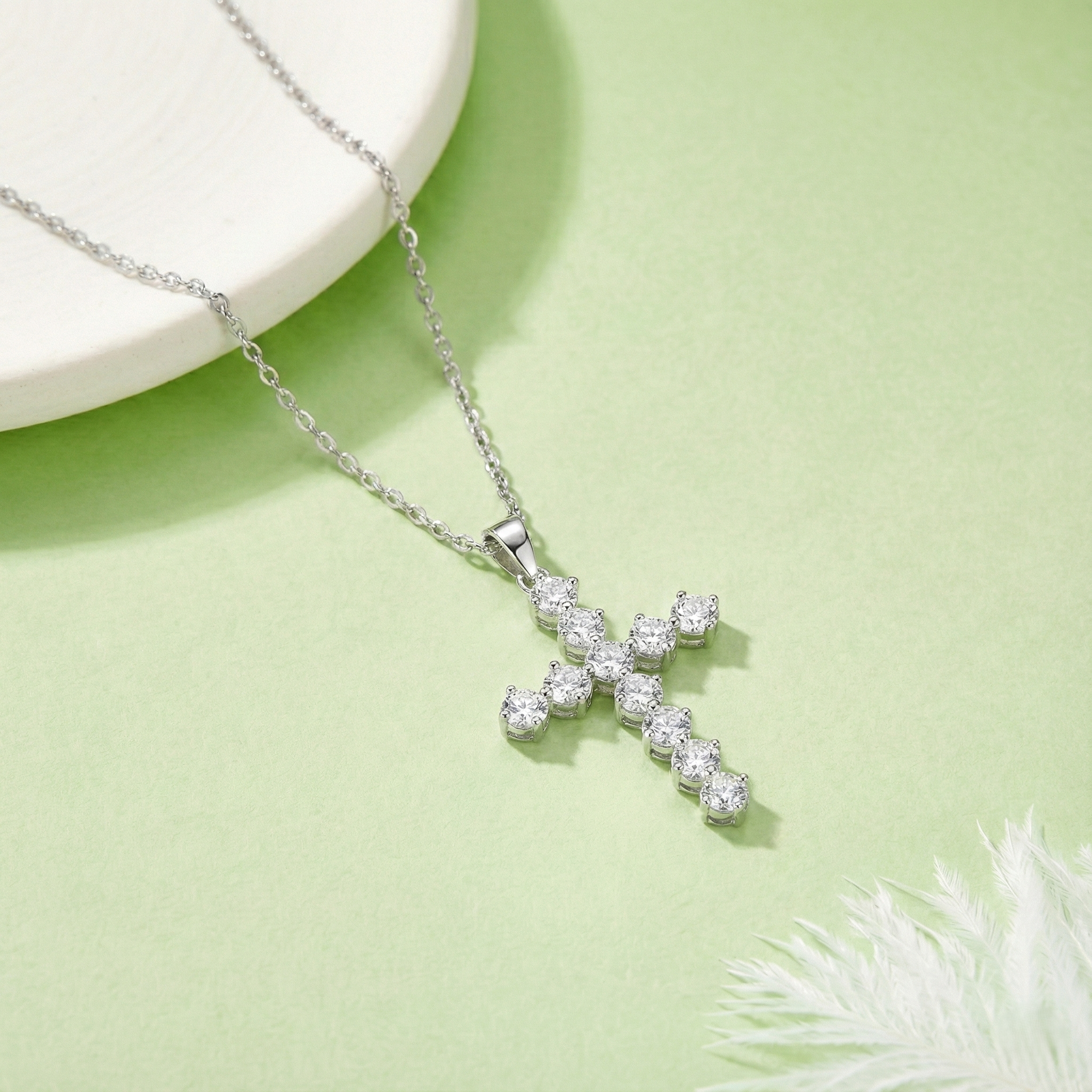 Floral Cross Moissanite Pendant Necklace