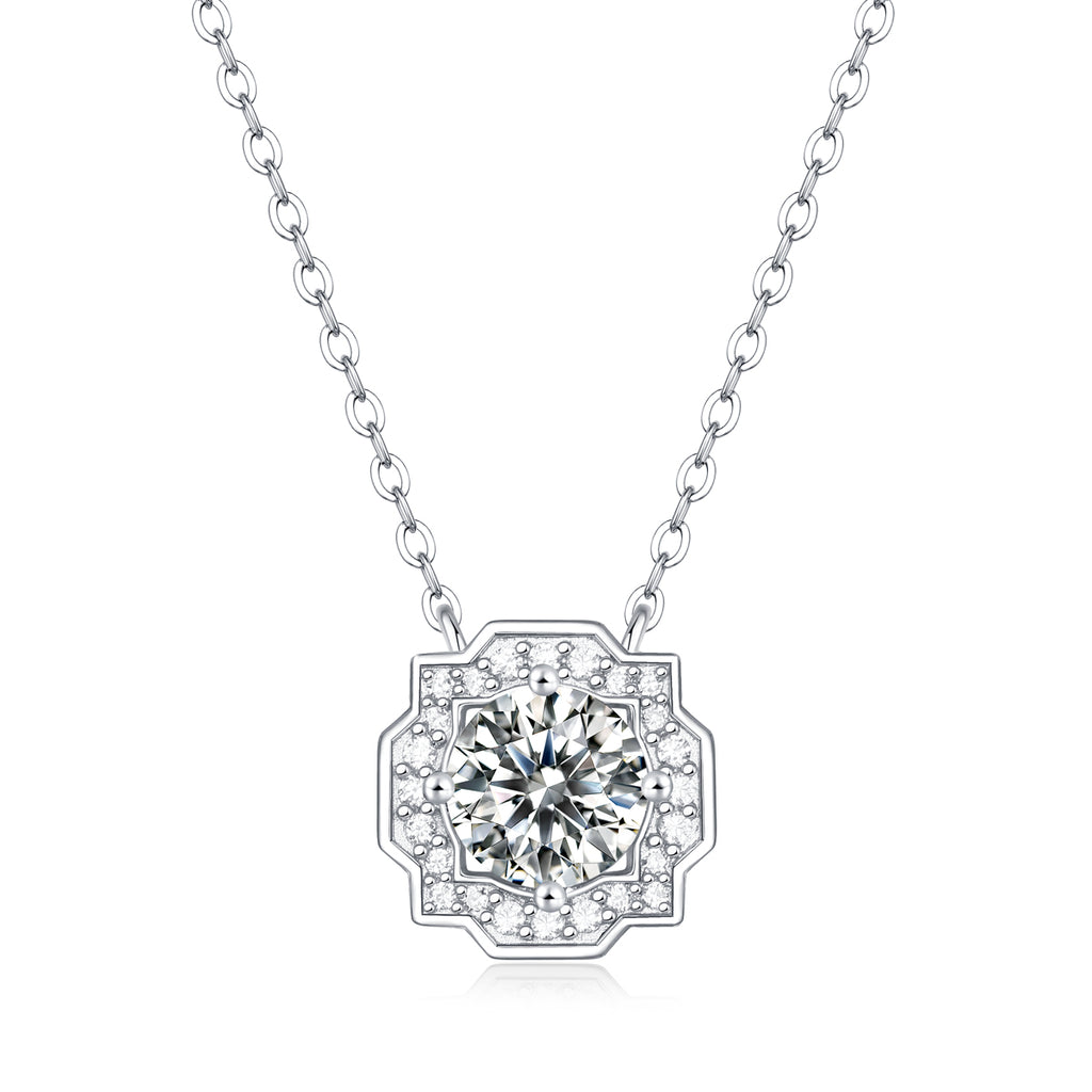 Geometric Halo Moissanite Pendant Necklace