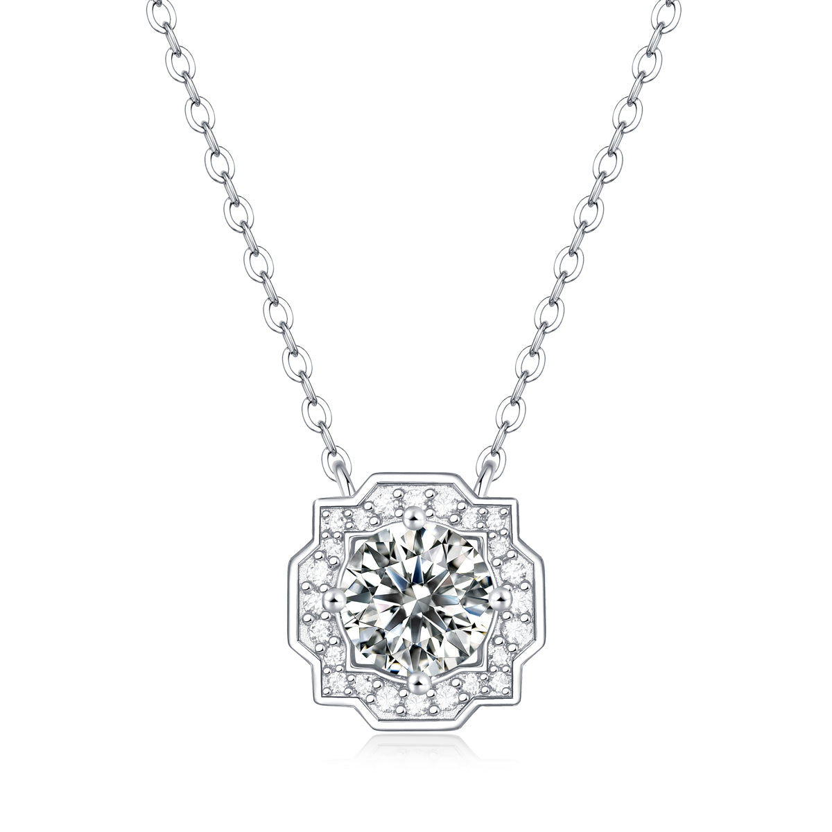 Geometric Halo Moissanite Pendant Necklace