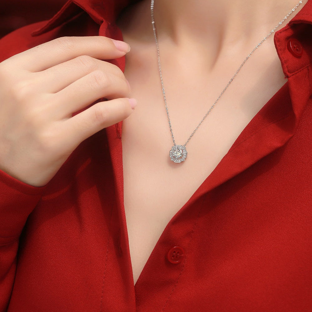 Geometric Halo Moissanite Pendant Necklace