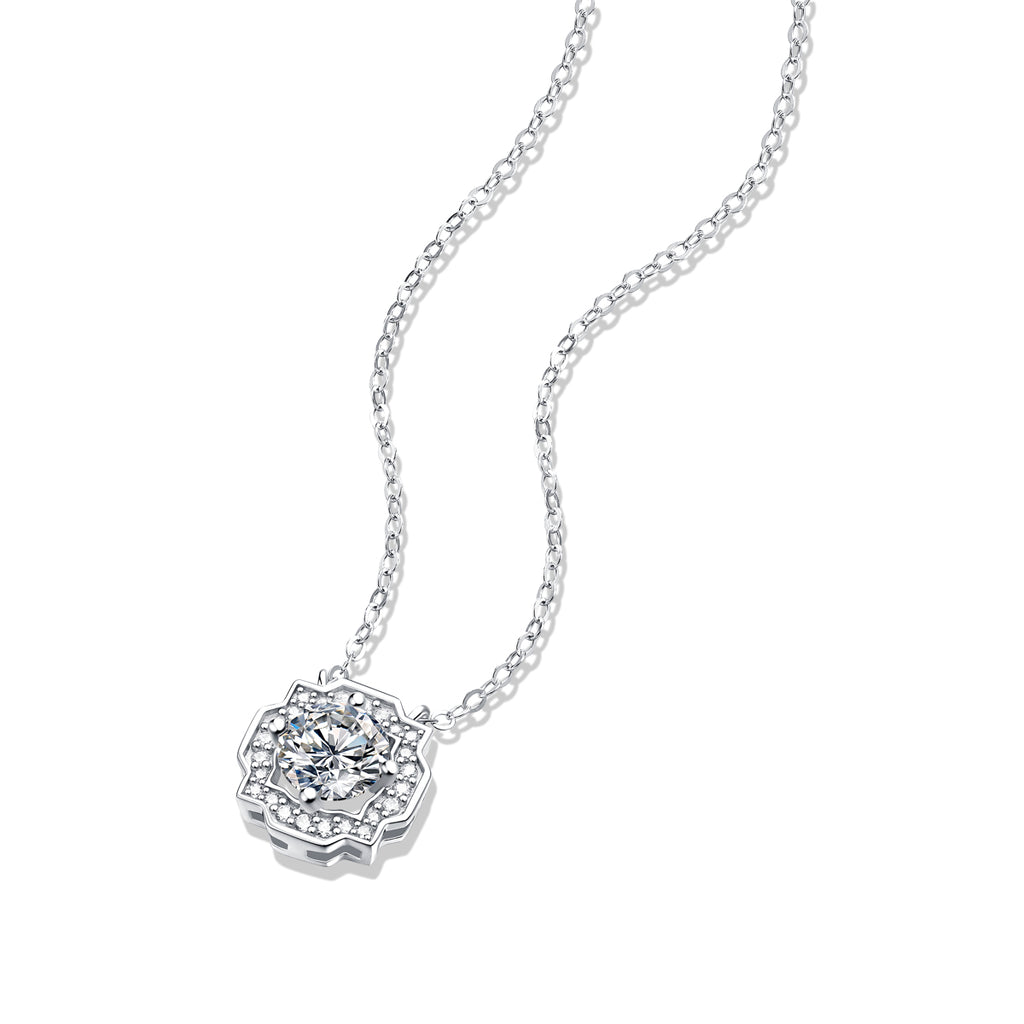 Geometric Halo Moissanite Pendant Necklace