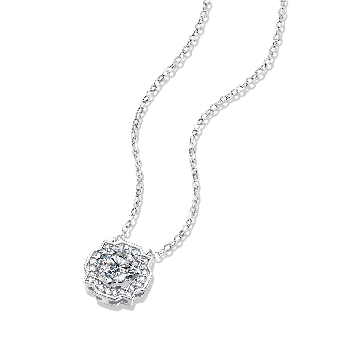 Geometric Halo Moissanite Pendant Necklace