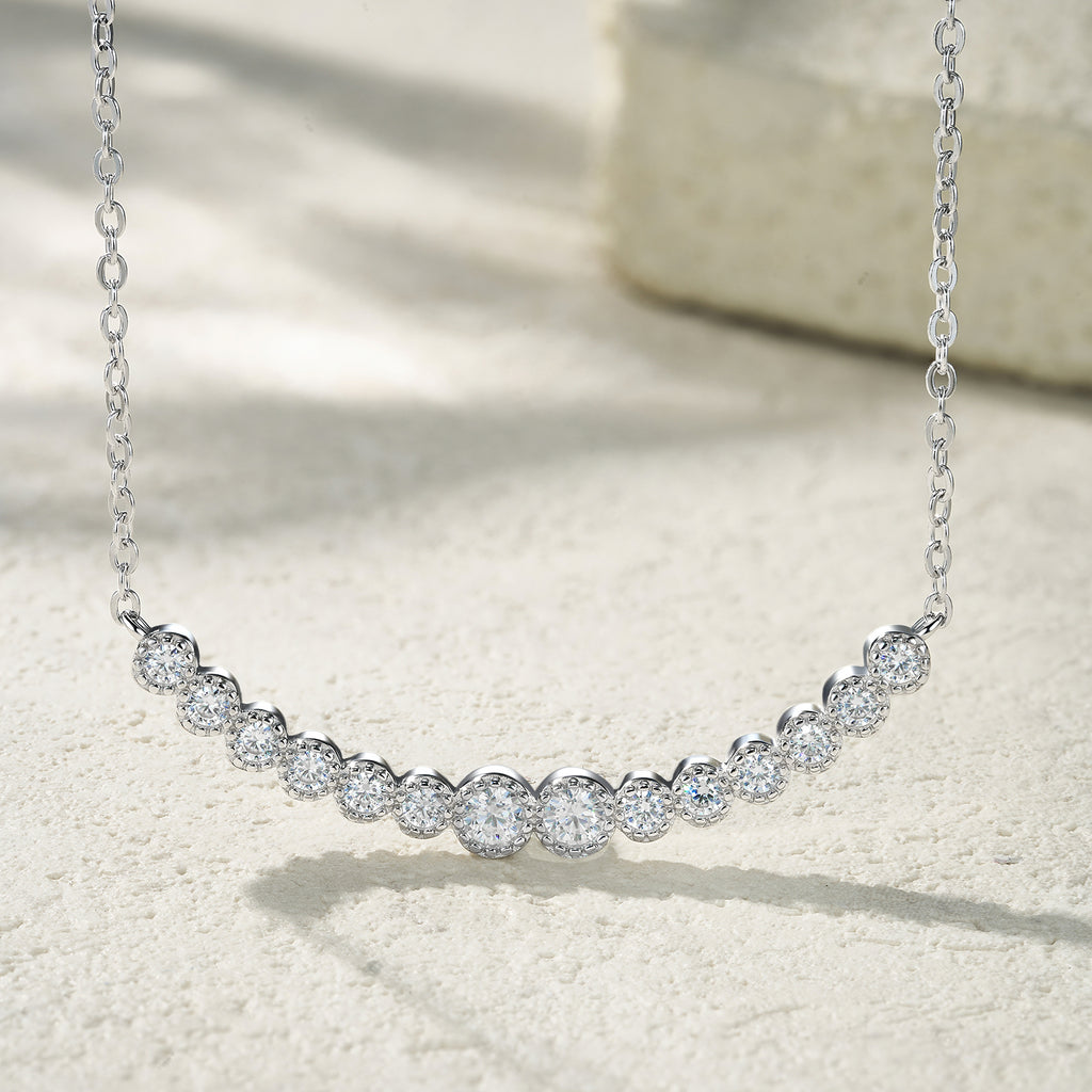 Graduated Round Brilliant Moissanite Station Necklace