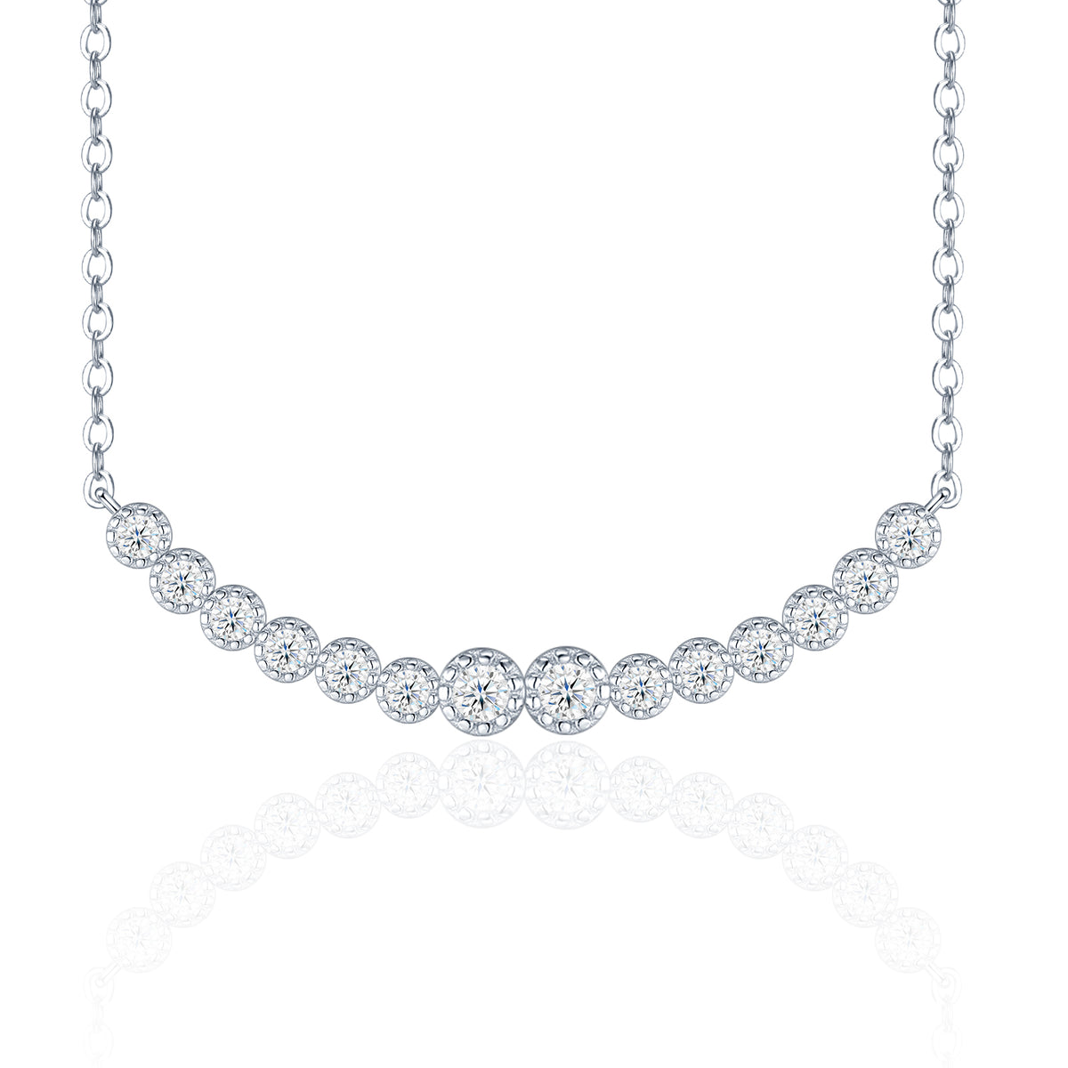Graduated Round Brilliant Moissanite Station Necklace