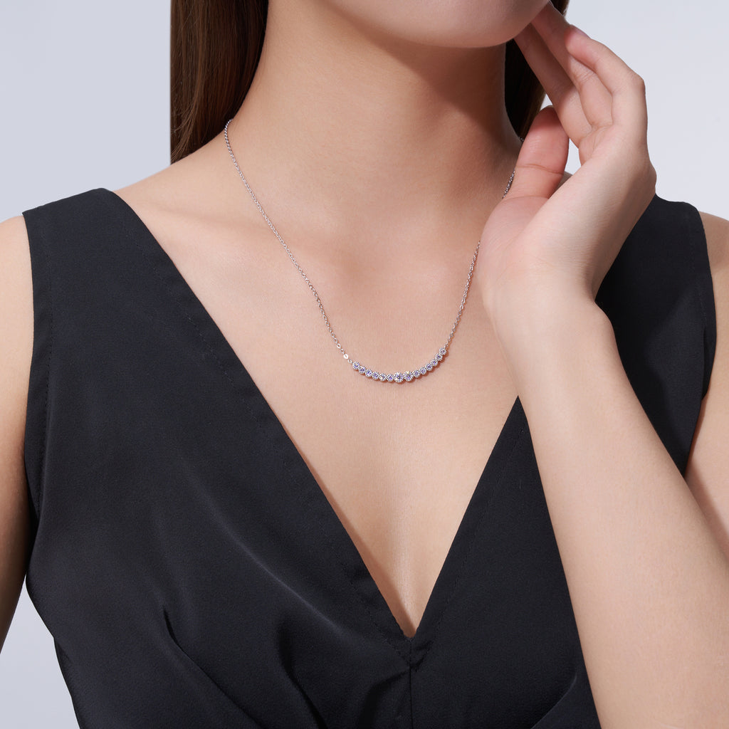Graduated Round Brilliant Moissanite Station Necklace