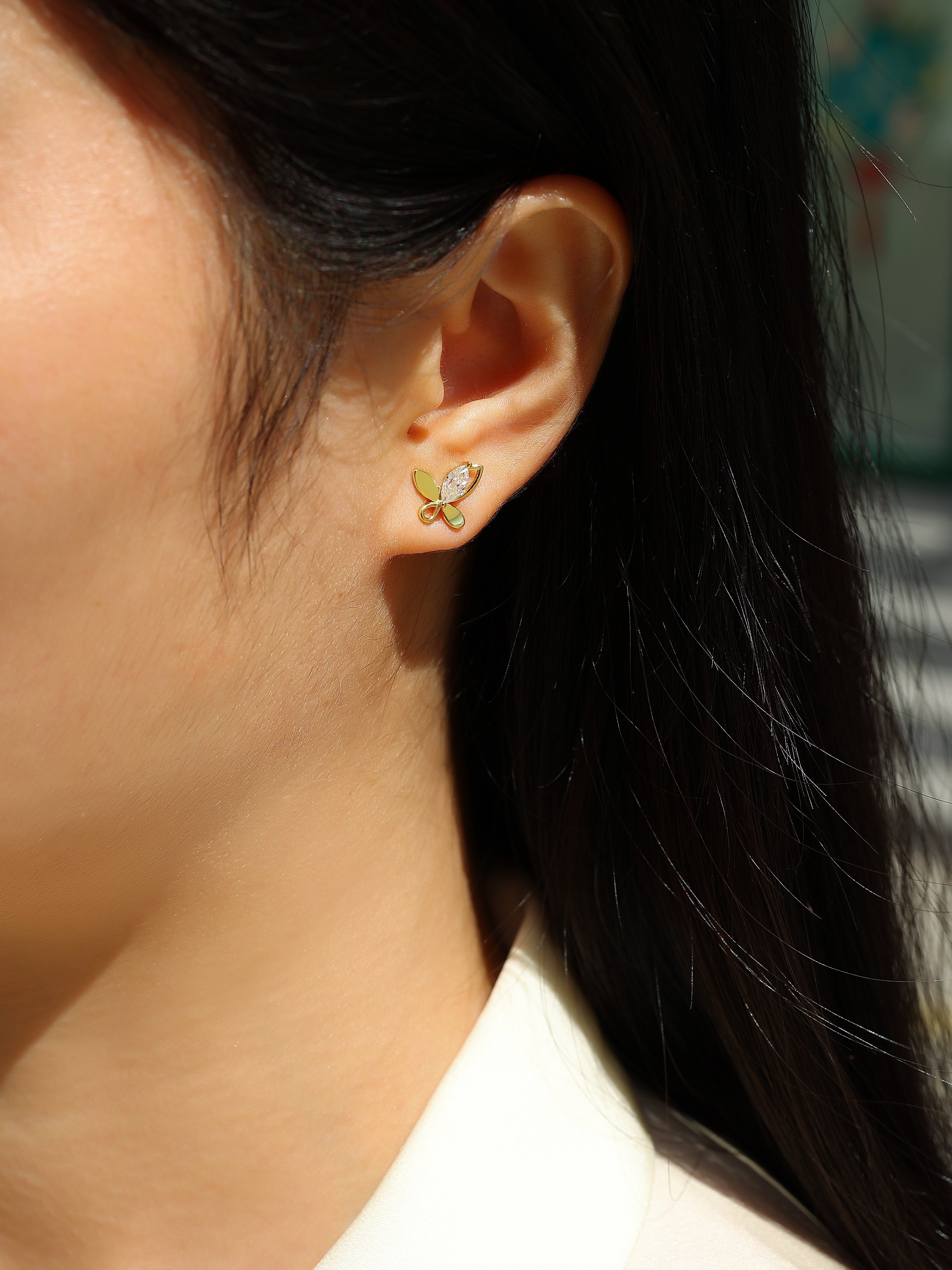 Marquise Moissanite Butterfly Stud Earrings in 925 Sterling Silver with 18K Yellow Gold Plating – 0.6 ct