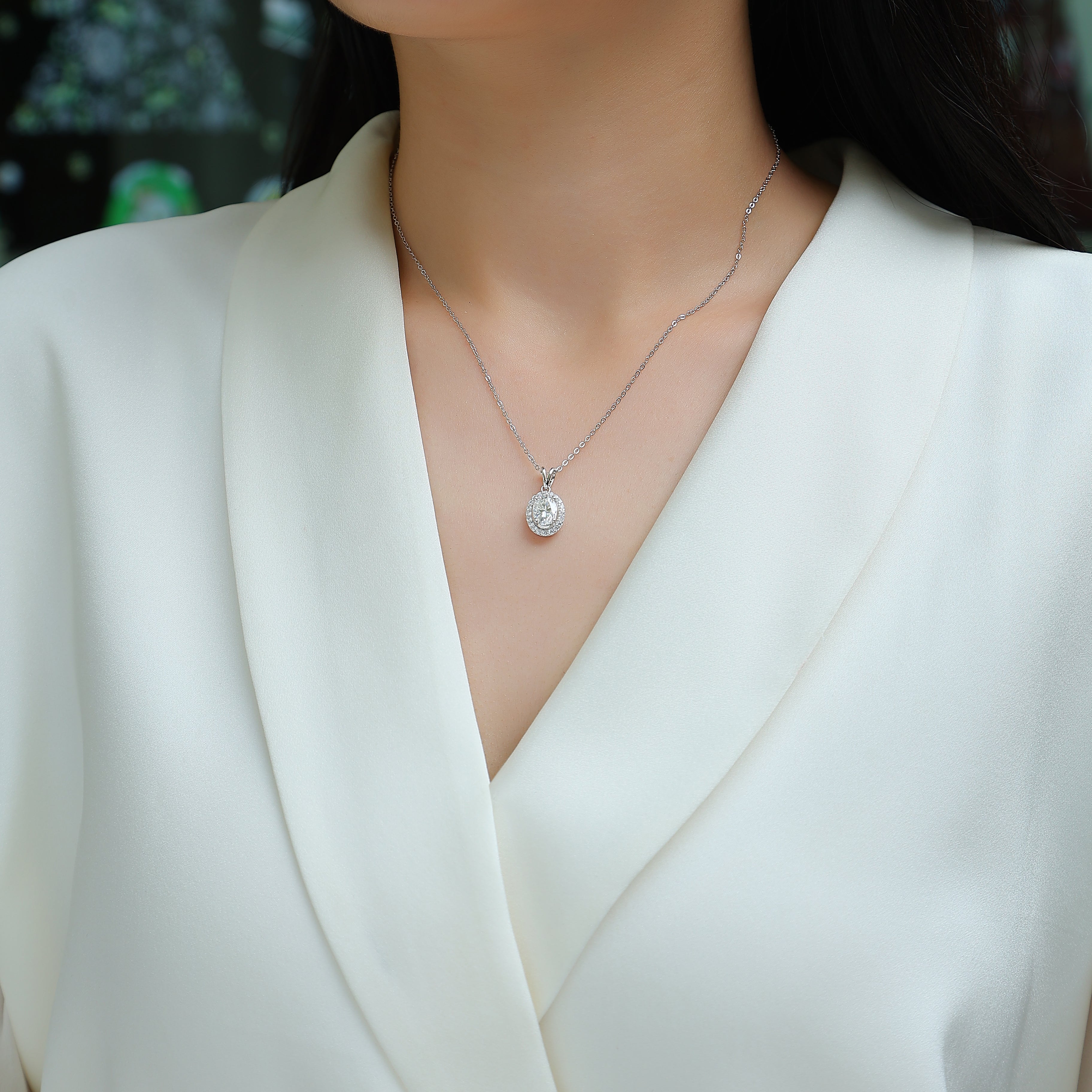 Oval Halo Moissanite Pendant Necklace