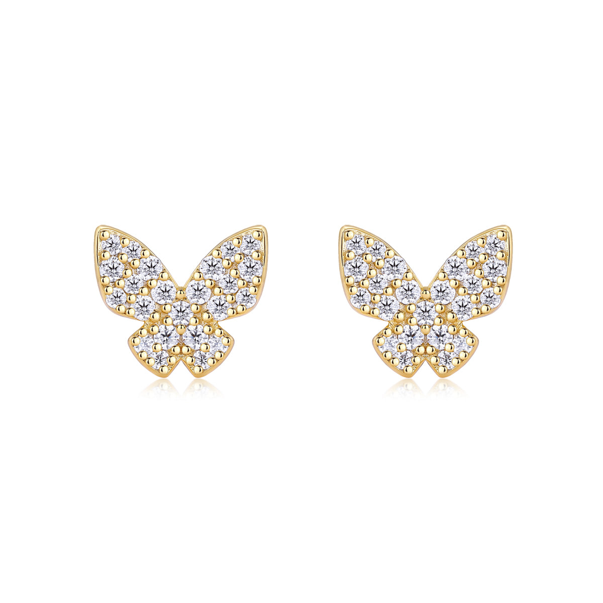 Pavé Butterfly Moissanite Stud Earrings in 925 Sterling Silver with 18K Yellow Gold Plating