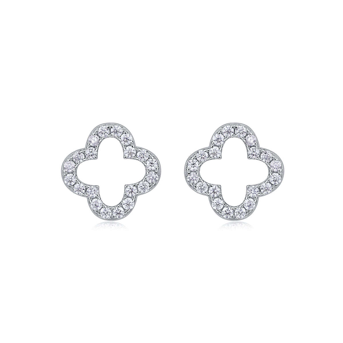 Four‑Leaf Clover Moissanite Stud Earrings in 925 Sterling Silver with 18K White Gold Plating