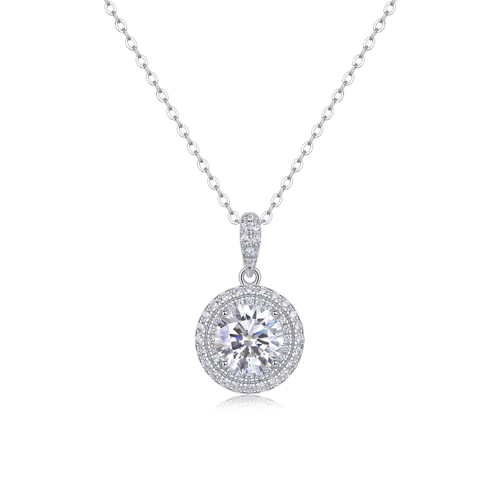 Classic Station Halo Moissanite Pendant Necklace
