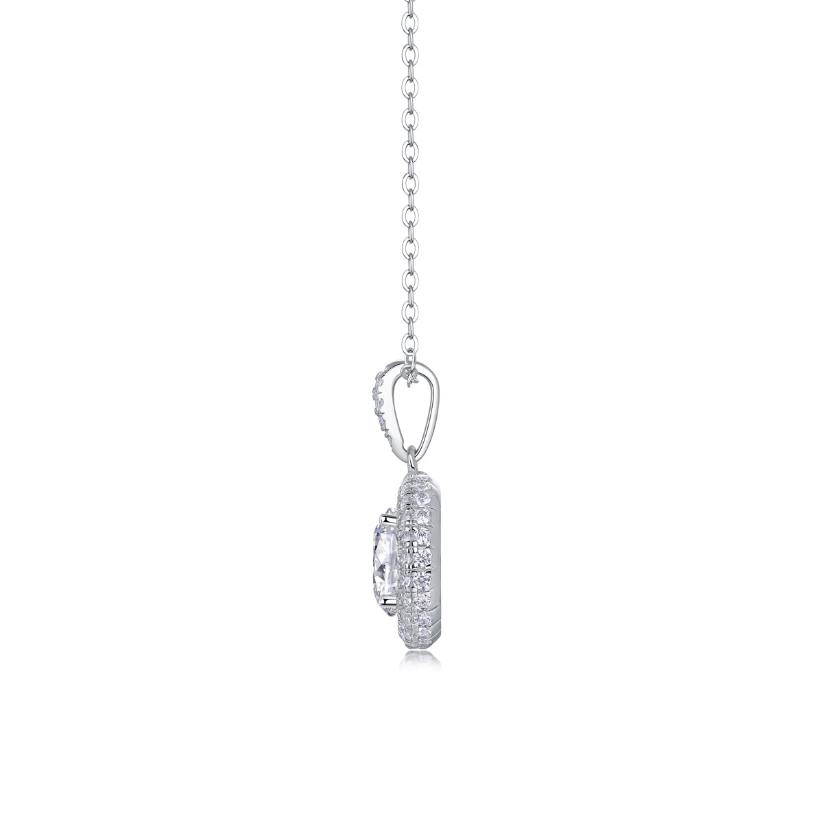 Classic Station Halo Moissanite Pendant Necklace