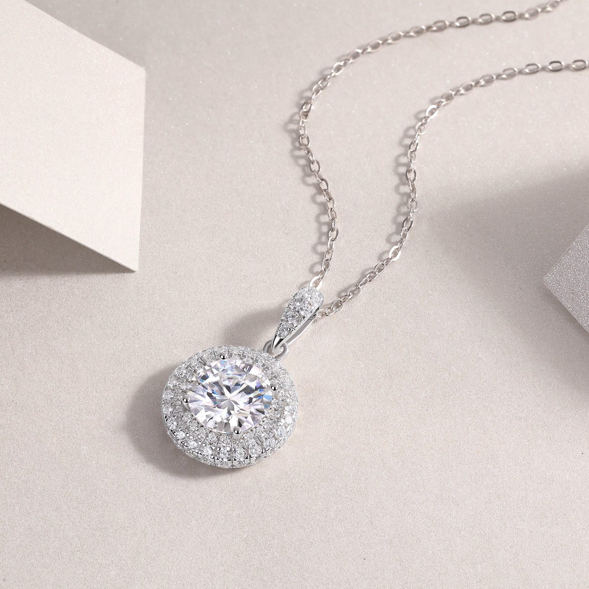 Classic Station Halo Moissanite Pendant Necklace