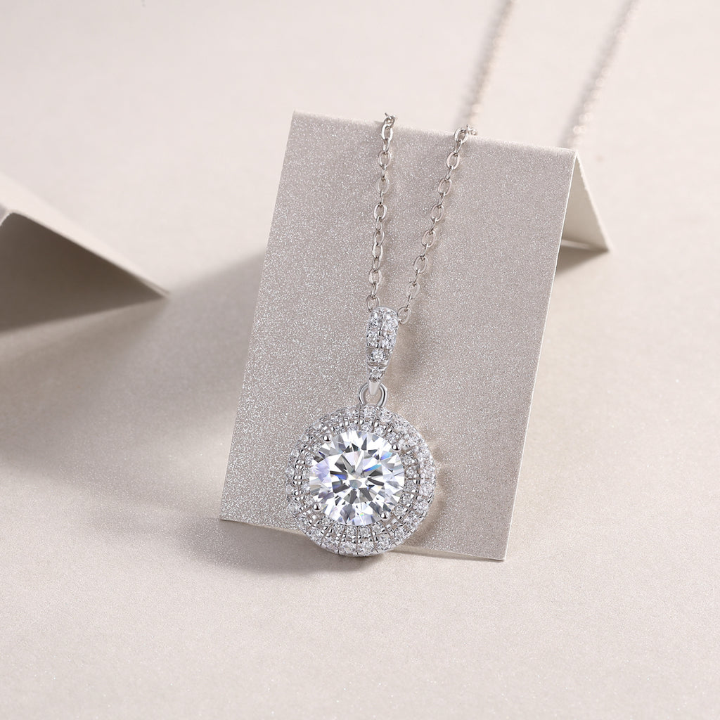 Classic Station Halo Moissanite Pendant Necklace