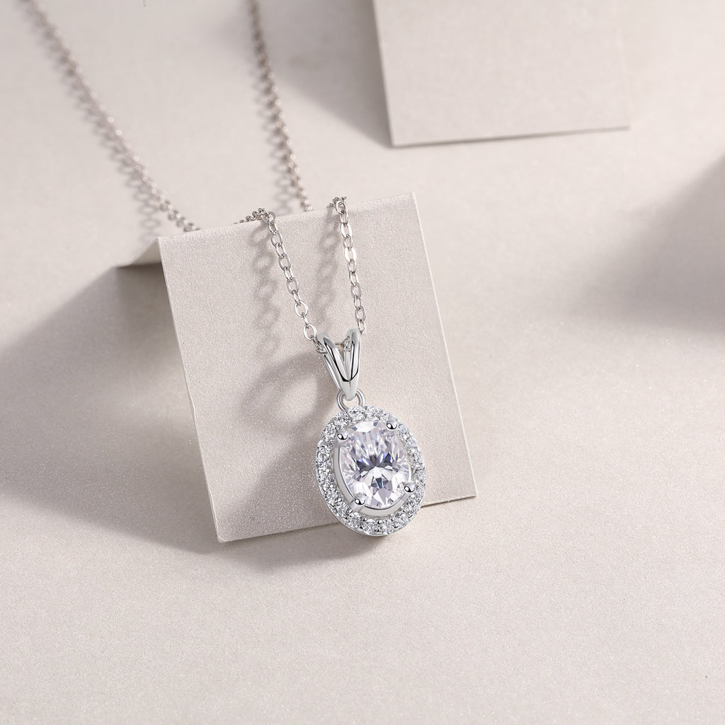 Oval Halo Moissanite Pendant Necklace