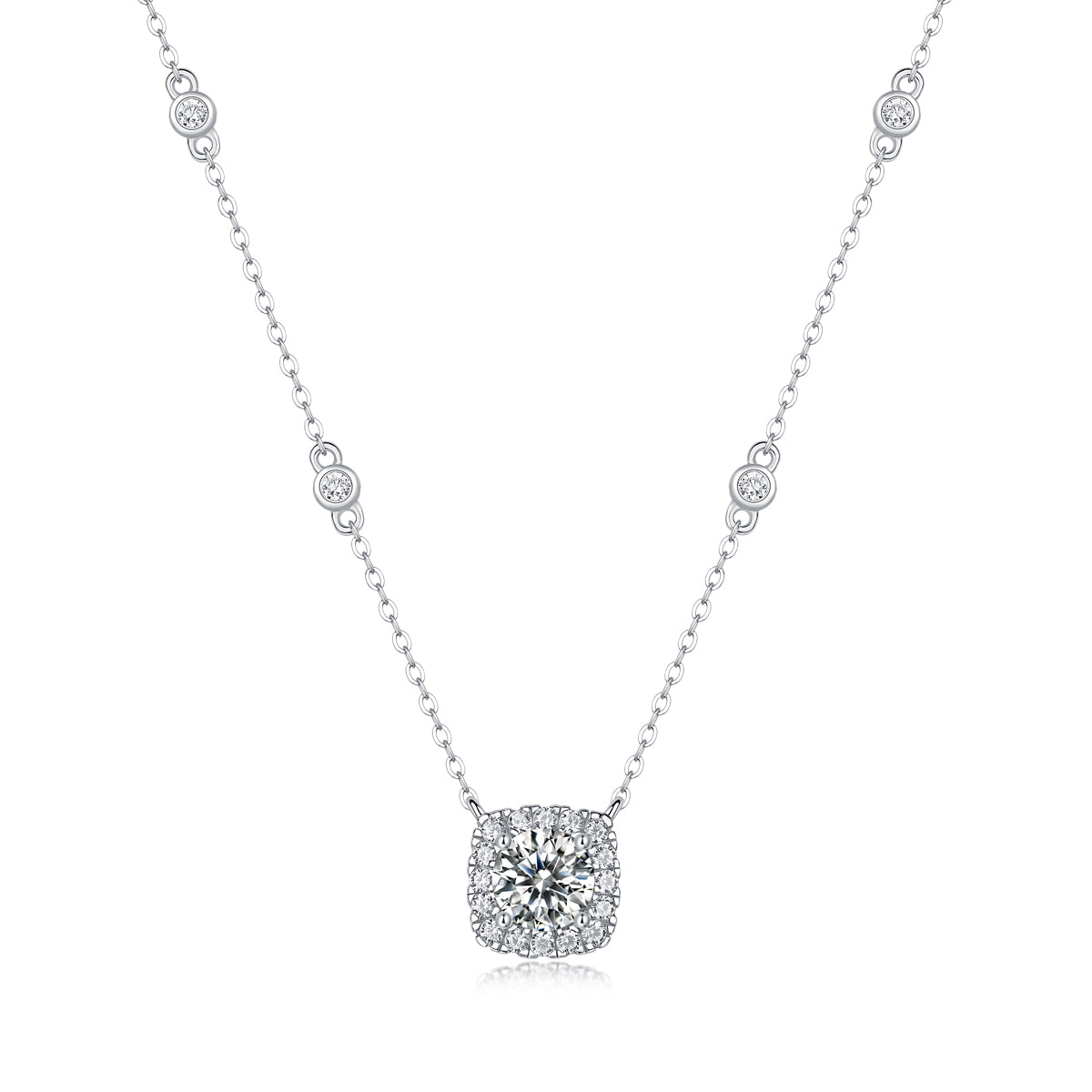 Cushion Cut Moissanite Pendant Necklace in 925 Sterling Silver with White Gold Plating – 1.0 ct
