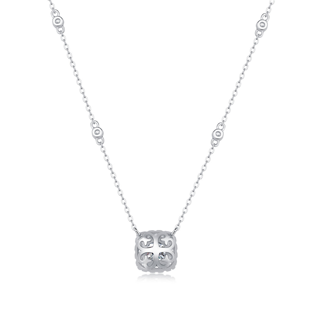 Cushion Cut Moissanite Pendant Necklace in 925 Sterling Silver with White Gold Plating – 1.0 ct