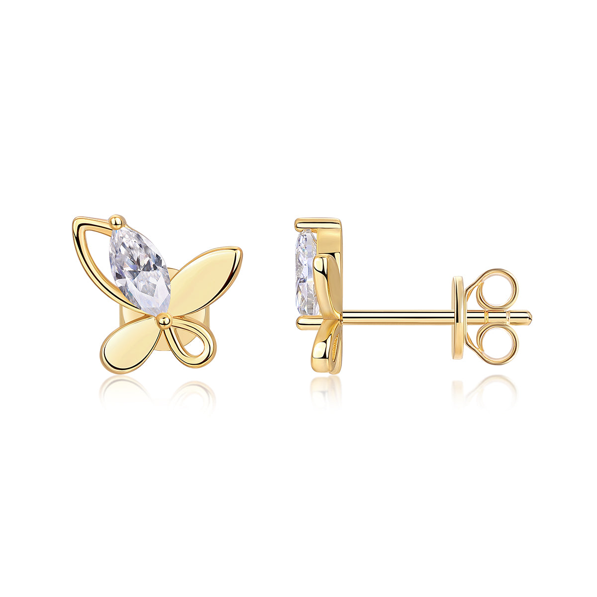 Marquise Moissanite Butterfly Stud Earrings in 925 Sterling Silver with 18K Yellow Gold Plating – 0.6 ct