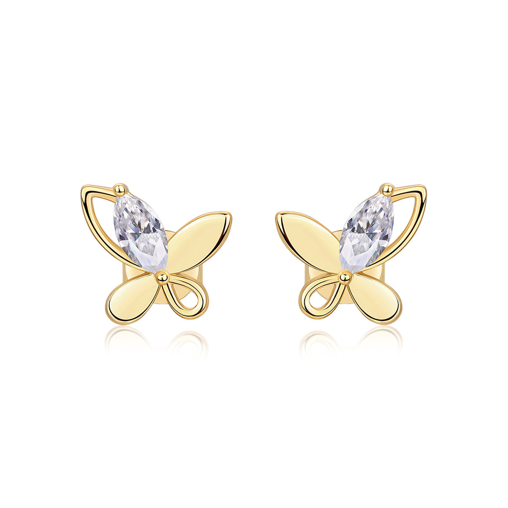 Marquise Moissanite Butterfly Stud Earrings in 925 Sterling Silver with 18K Yellow Gold Plating – 0.6 ct