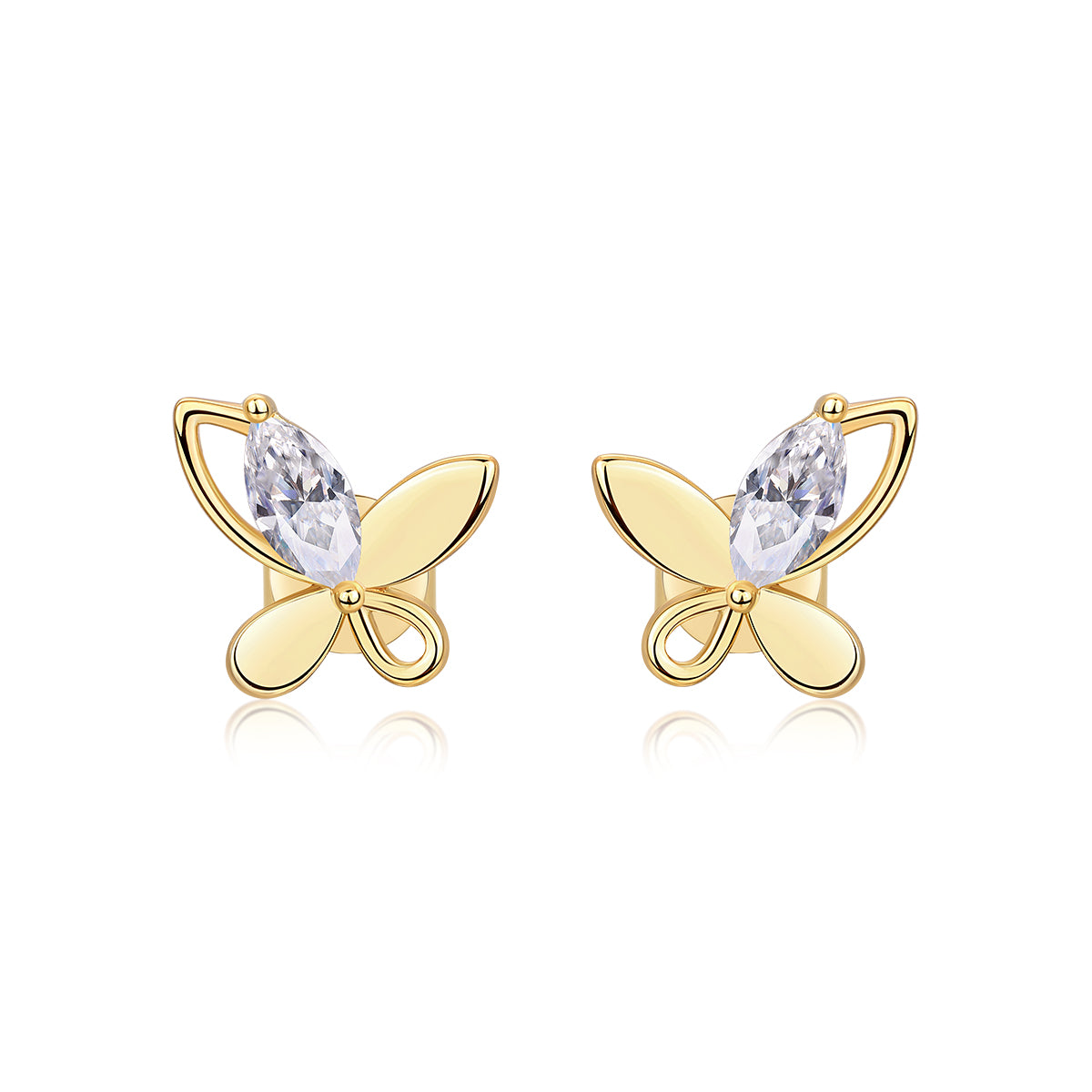Marquise Moissanite Butterfly Stud Earrings in 925 Sterling Silver with 18K Yellow Gold Plating – 0.6 ct