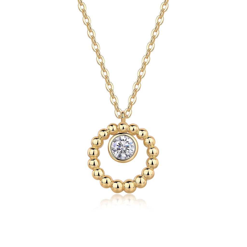 Beaded Halo Moissanite Pendant Necklace