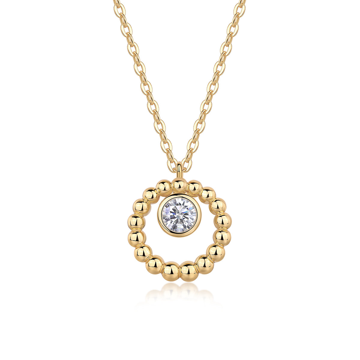 Beaded Halo Moissanite Pendant Necklace