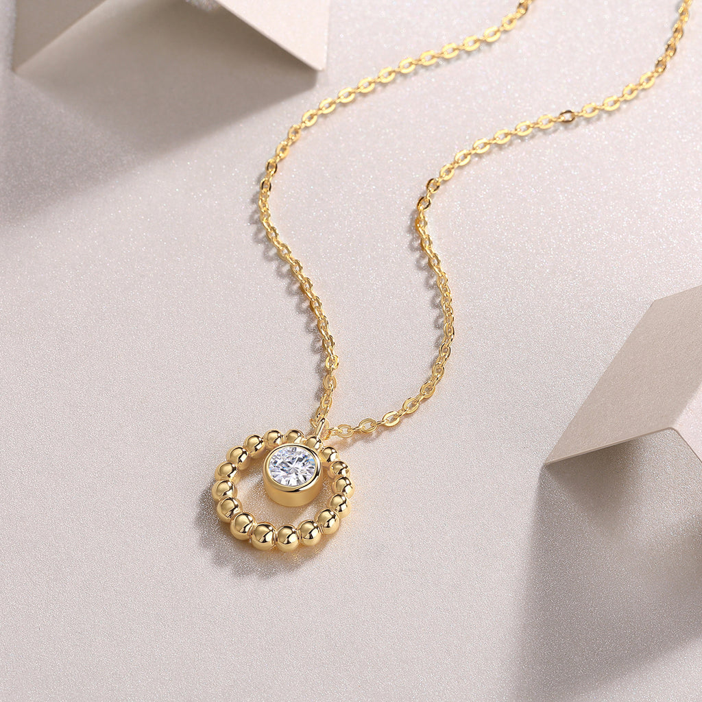 Beaded Halo Moissanite Pendant Necklace