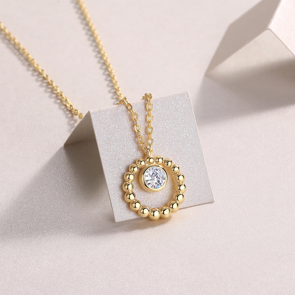 Beaded Halo Moissanite Pendant Necklace