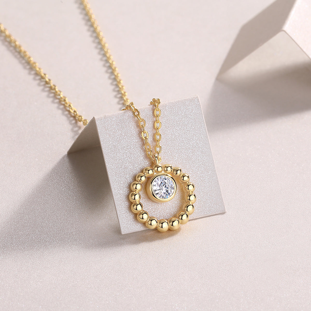 Beaded Halo Moissanite Pendant Necklace