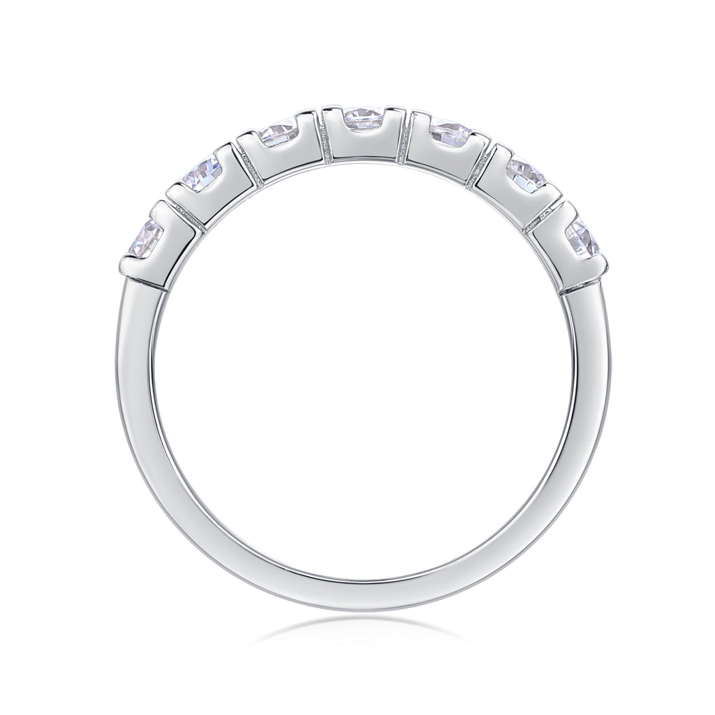 Prong‑Set Half Eternity Moissanite Ring in 925 Sterling Silver with 18K White Gold Plating – 0.7 ct