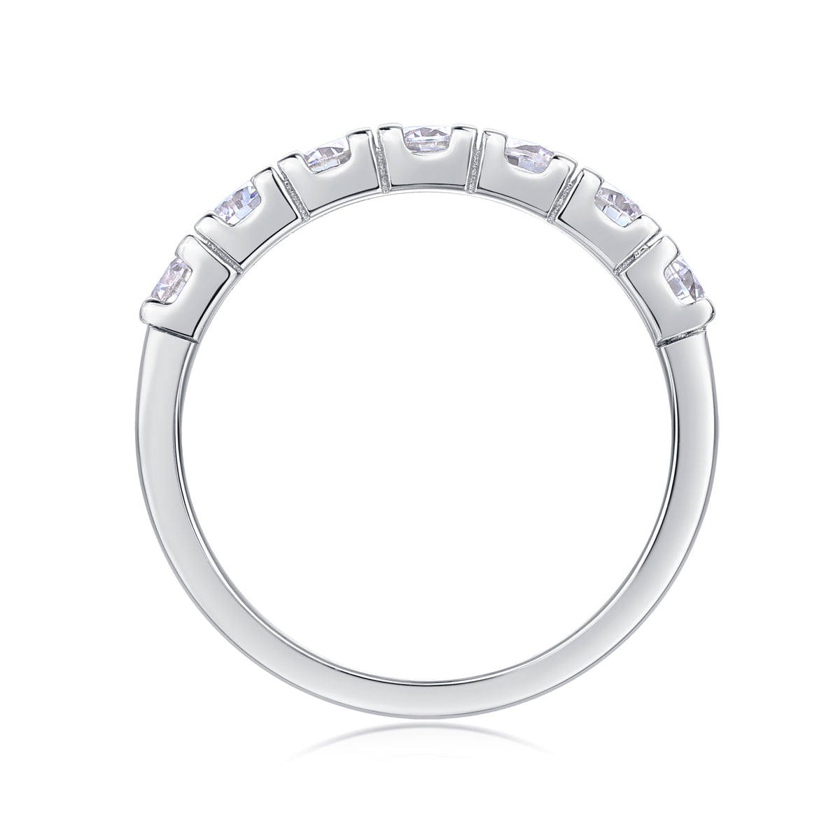 Prong‑Set Half Eternity Moissanite Ring in 925 Sterling Silver with 18K White Gold Plating – 0.7 ct