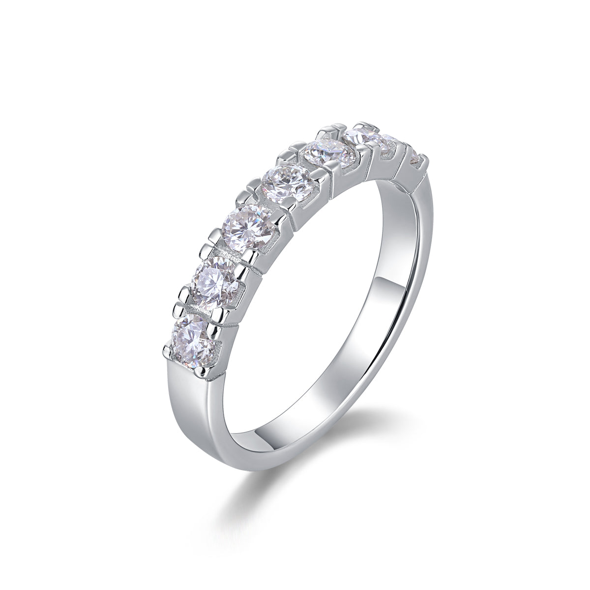 Prong‑Set Half Eternity Moissanite Ring in 925 Sterling Silver with 18K White Gold Plating – 0.7 ct