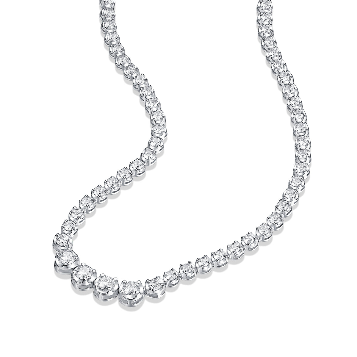 Moissanite Tennis Necklace in 925 Sterling Silver with White Gold Plating – 1.2 ct