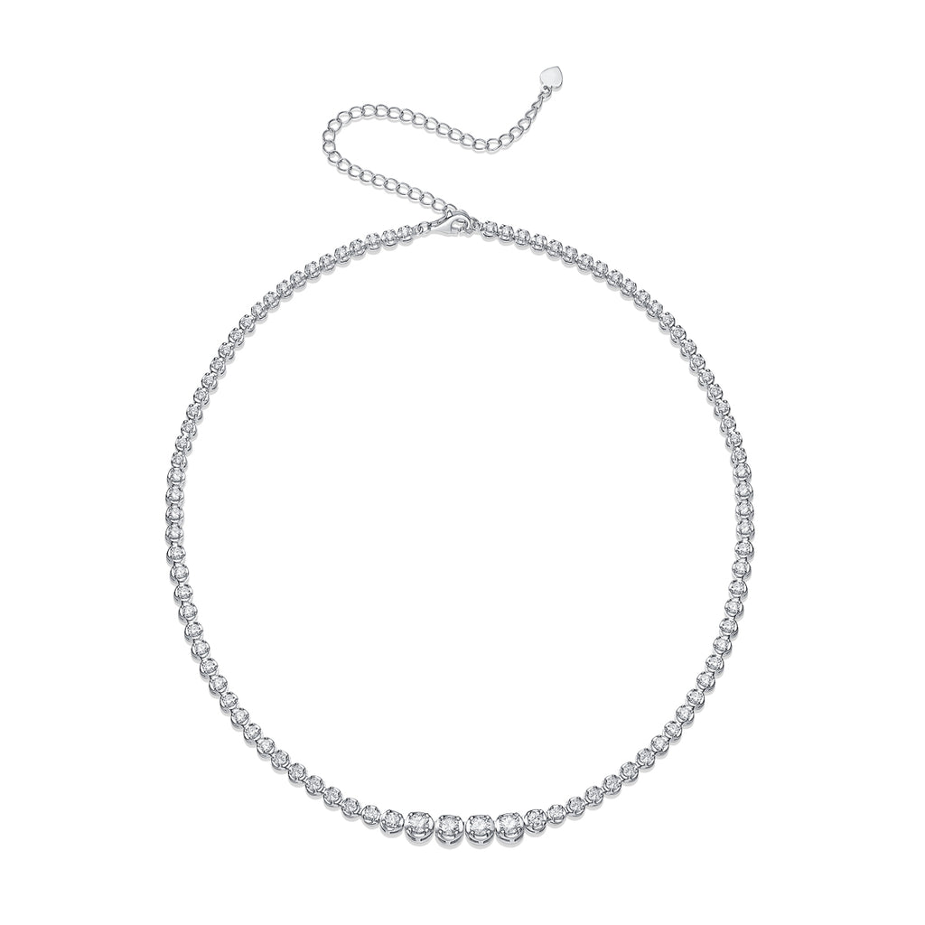 Moissanite Tennis Necklace in 925 Sterling Silver with White Gold Plating – 1.2 ct