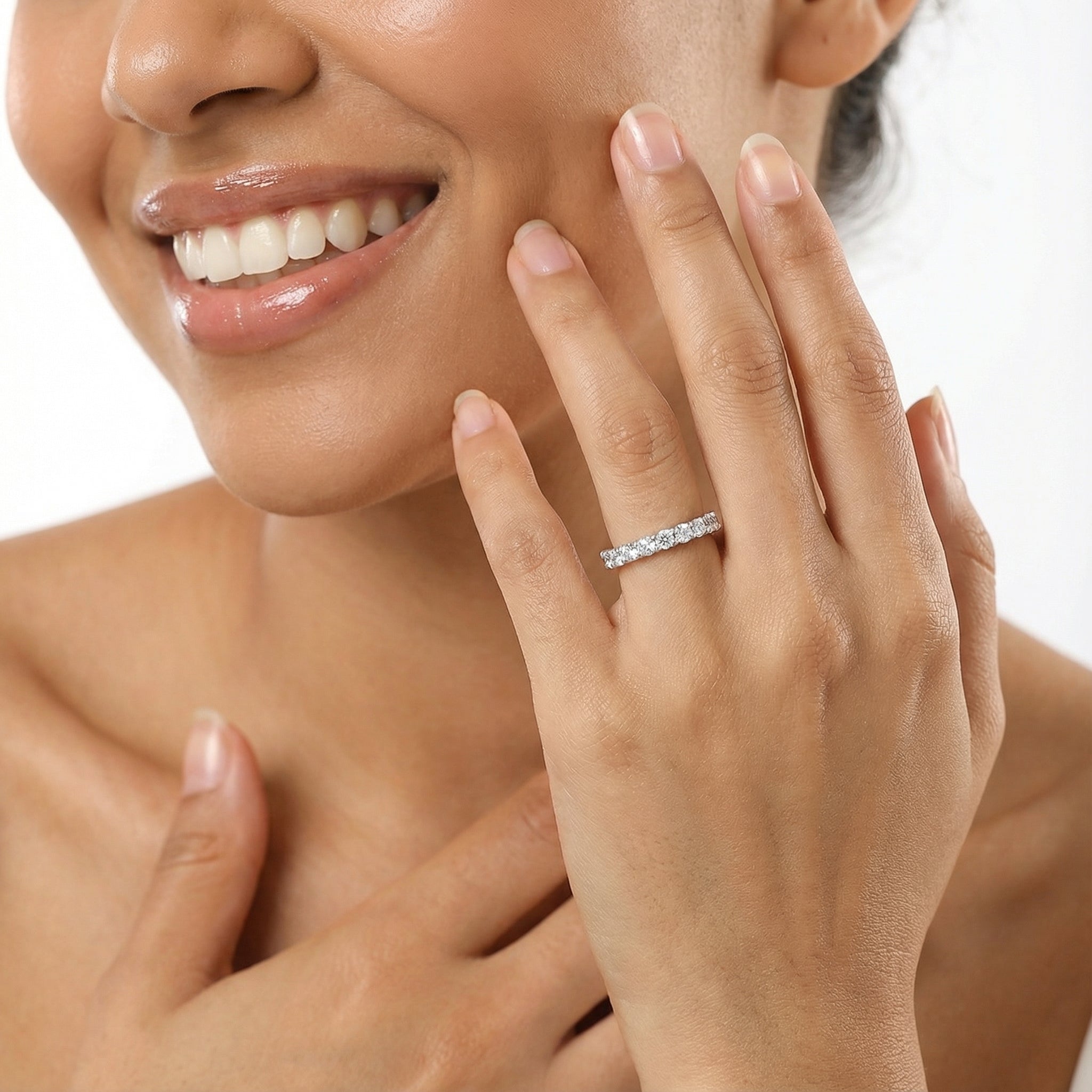 Prong‑Set Half Eternity Moissanite Ring