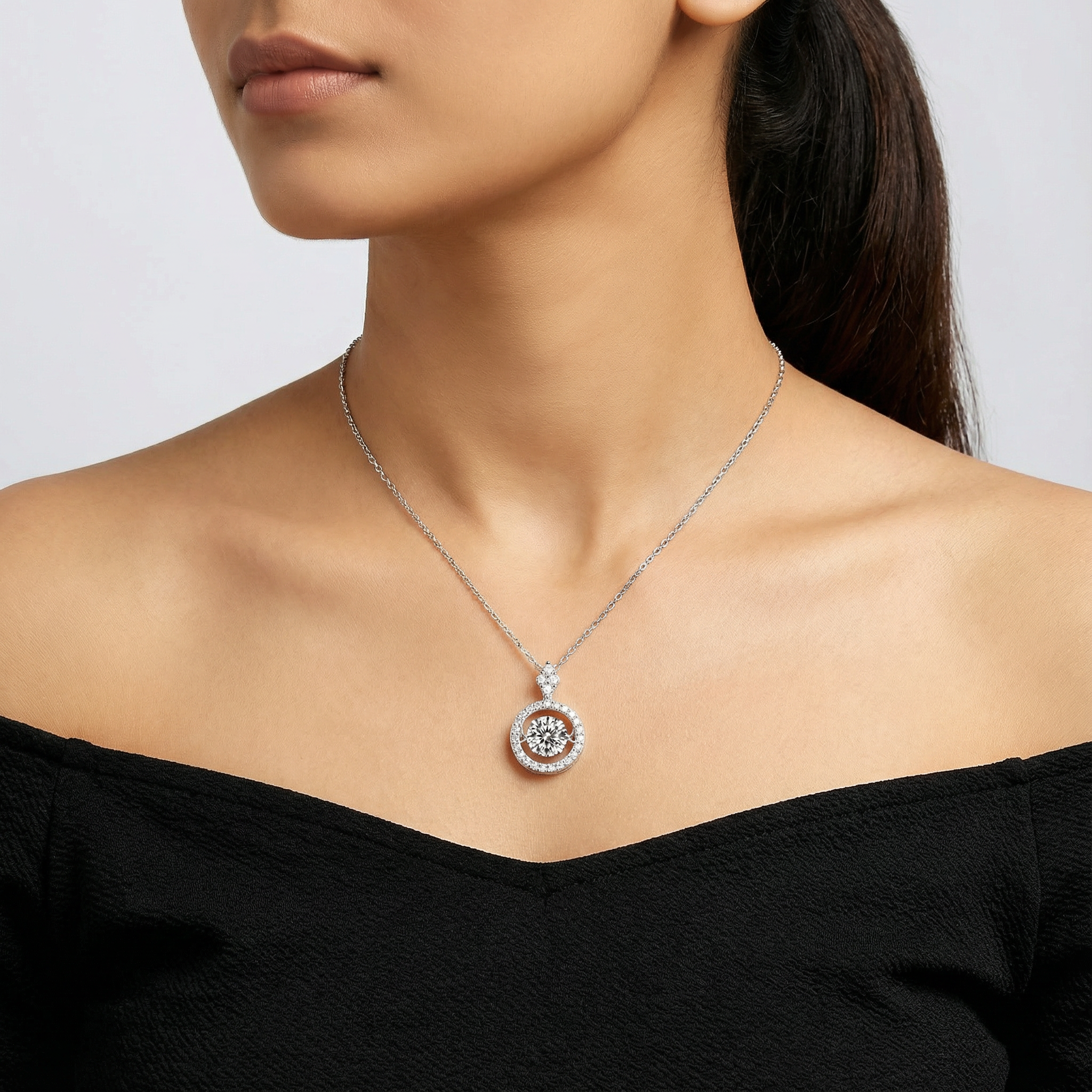 Floating Halo Moissanite Pendant Necklace