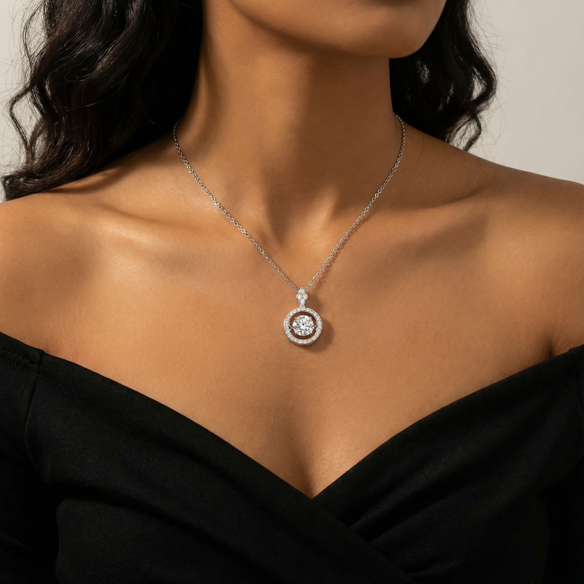 Floating Halo Moissanite Pendant Necklace