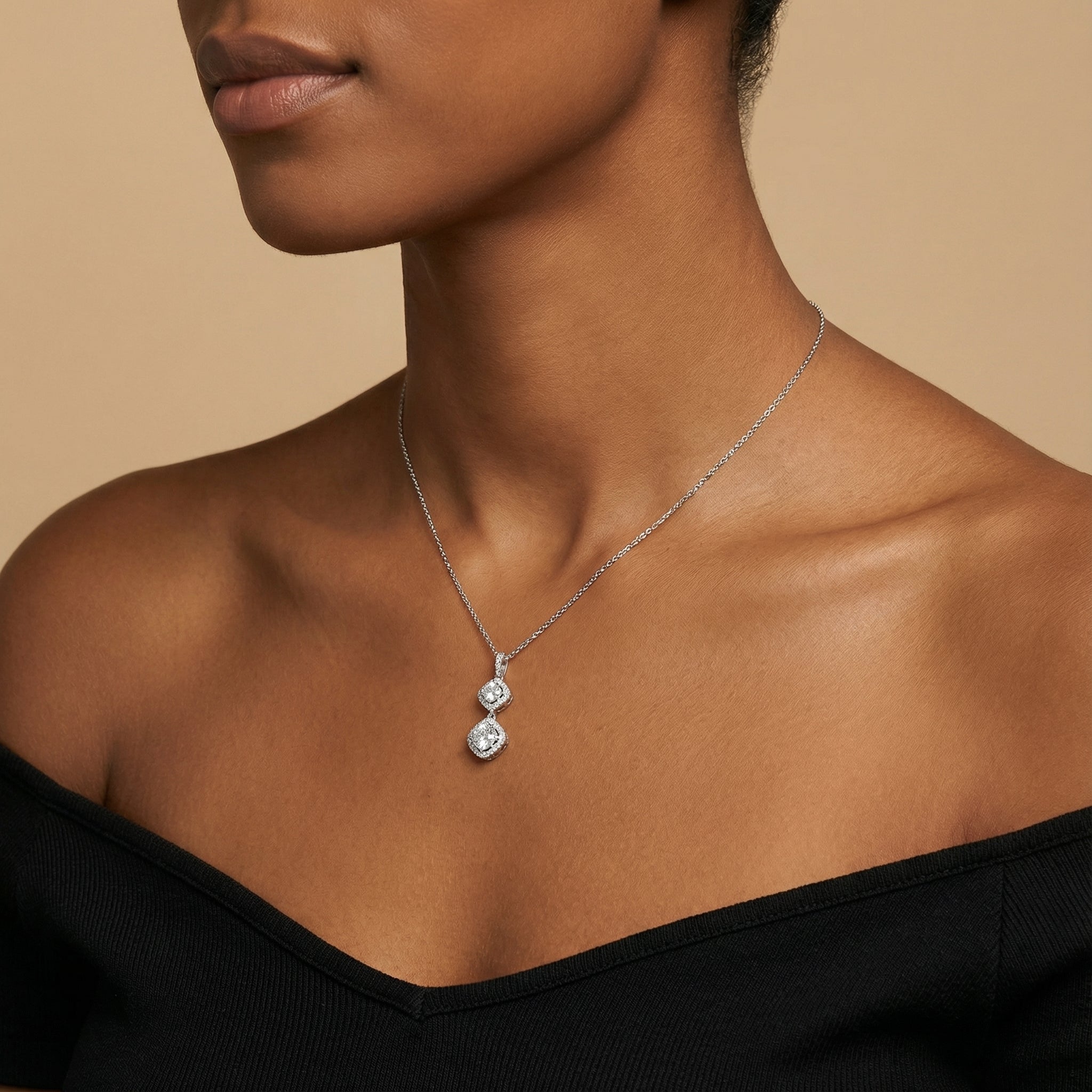 Double Geometric Moissanite Pendant Necklace